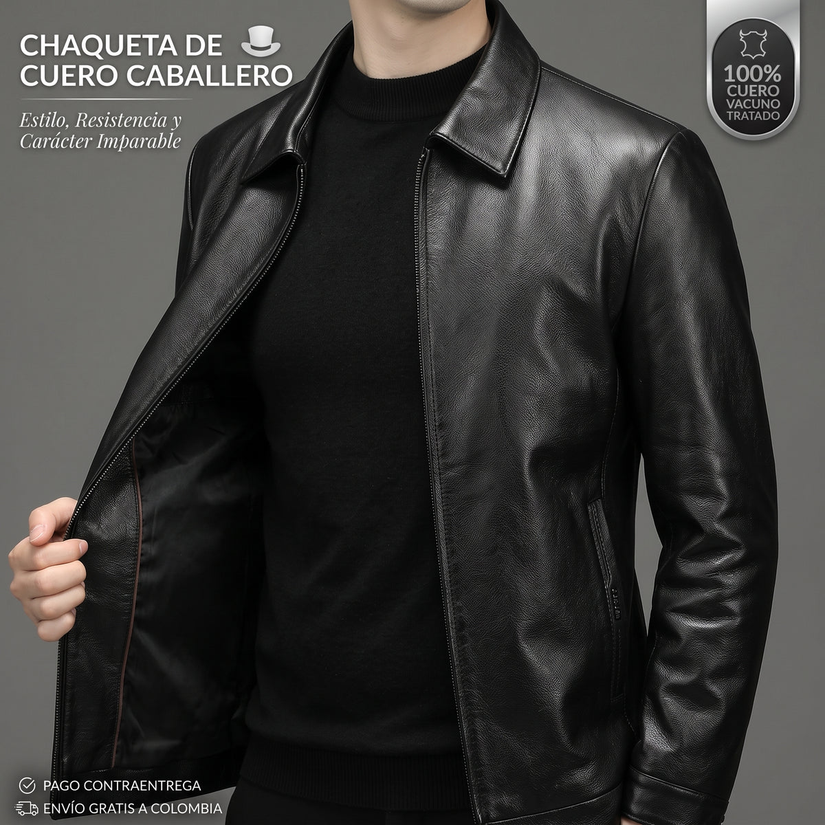 🎩 CHAQUETA DE CUERO CABALLERO 💼  ⚡ Domina cualquier espacio con la sofisticación que exige respeto 🦅  Opción Resistencia y Carácter: